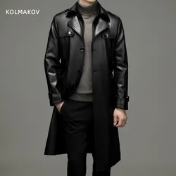 2023 winter high quality trench coat men,men's Slim Fit Faux leather jackets,mens thicken warm coat size M-4XL