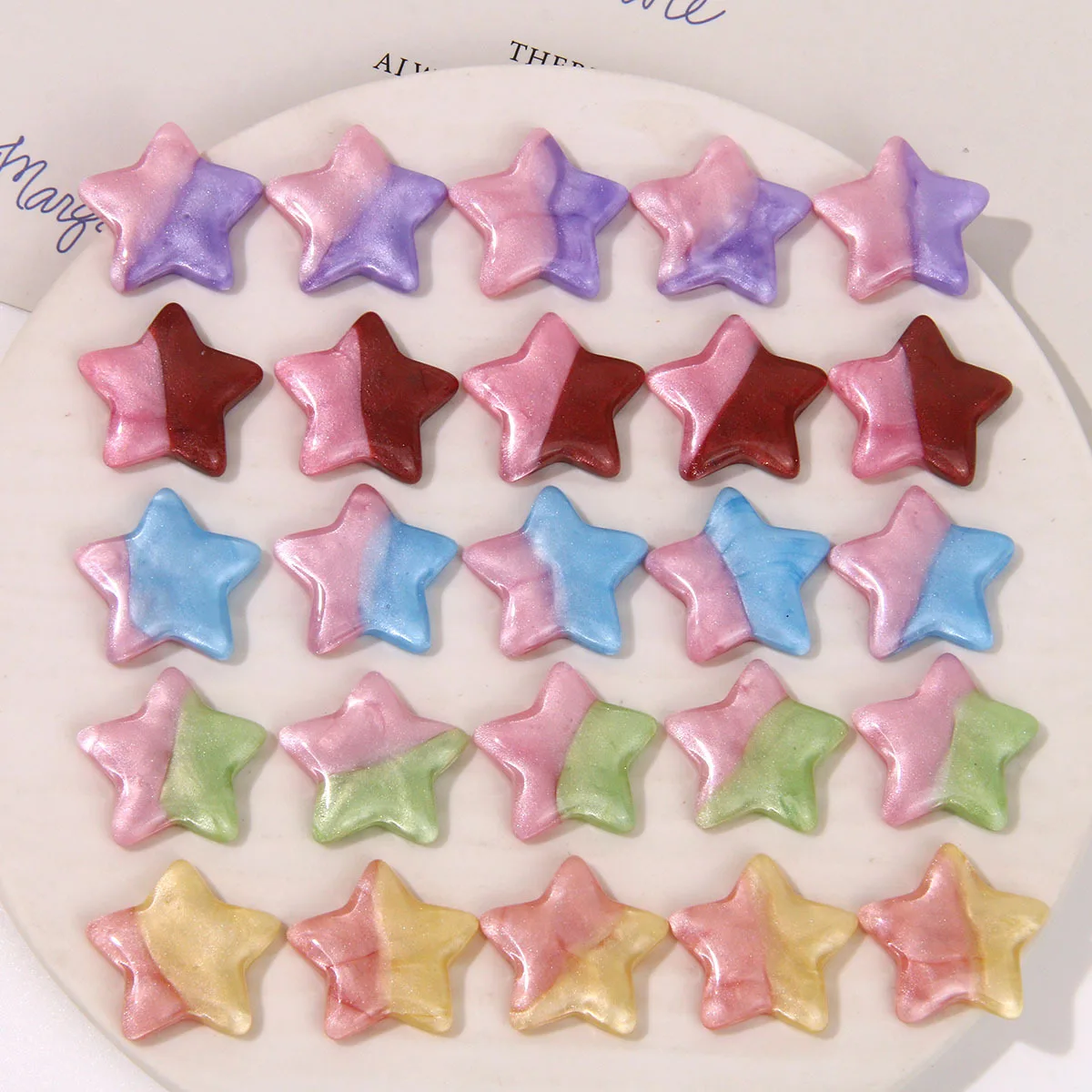 DIY Jewelry Finding Double Glitter Colors Flatback Stars Resin Cabochons Ornament Accessories Material Cameo Patch 25*26mm 60pcs