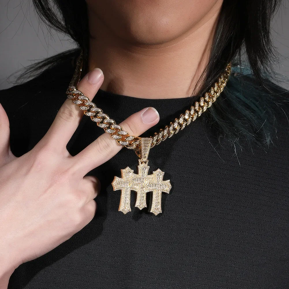 

2024 New Arrived Hip Hop Cross Pendant Necklace Men Women Chain Iced Out Bling Cuban Necklaces HipHop Jewelry Fashion Gift