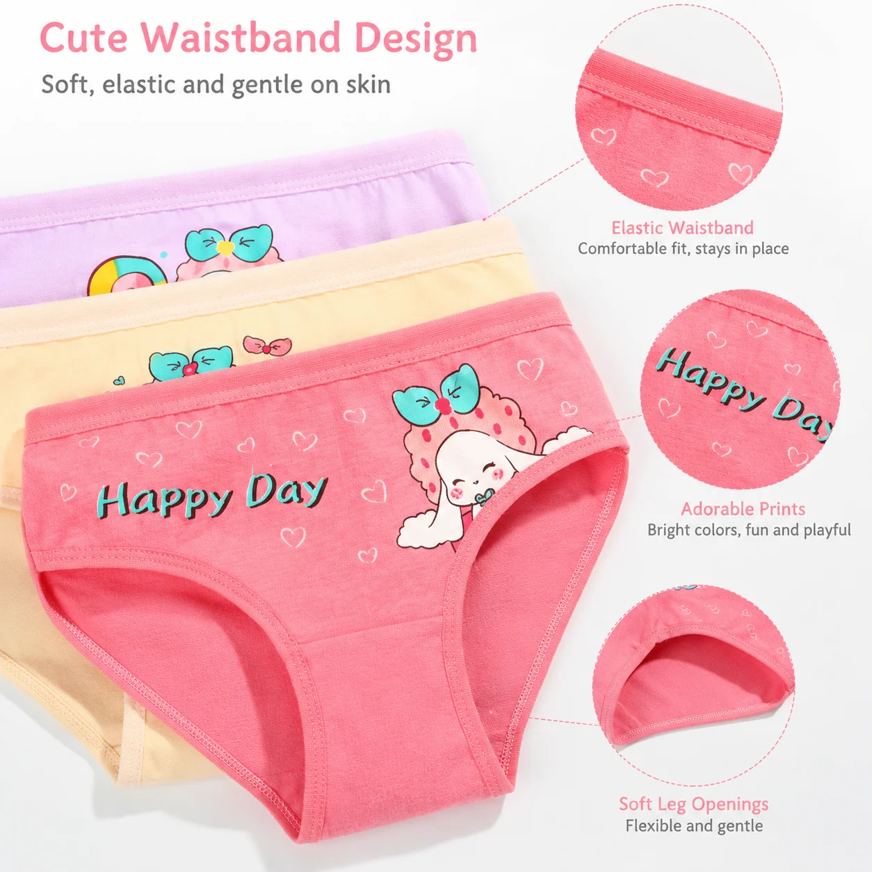 4-Piece Girls Cotton Underwear Set Rainbow Unicorn Cartoon Print Soft Breathable Triangle Briefs for Children Aged 2-9