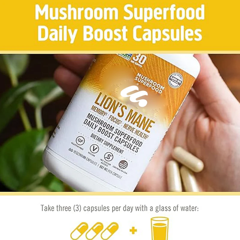 Mushroom capsule super food supplement for memory support, focus, clarity, mental health, creativity, and emotions