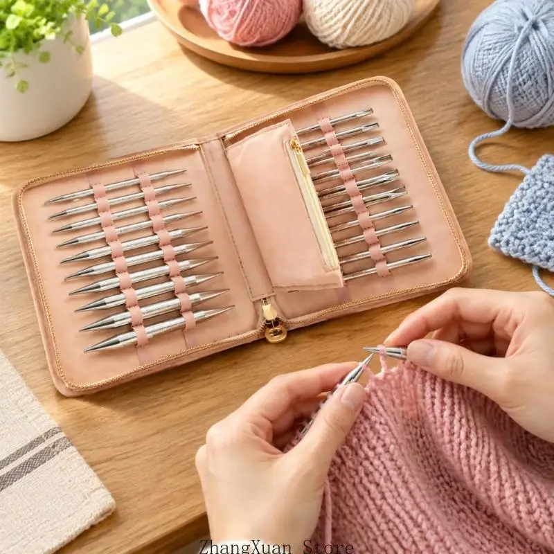 Abnehmbares Rundstricknadel-Set aus Metall mit 4 Kabeln und Reißverschlusstasche 3XUF – Detail 9