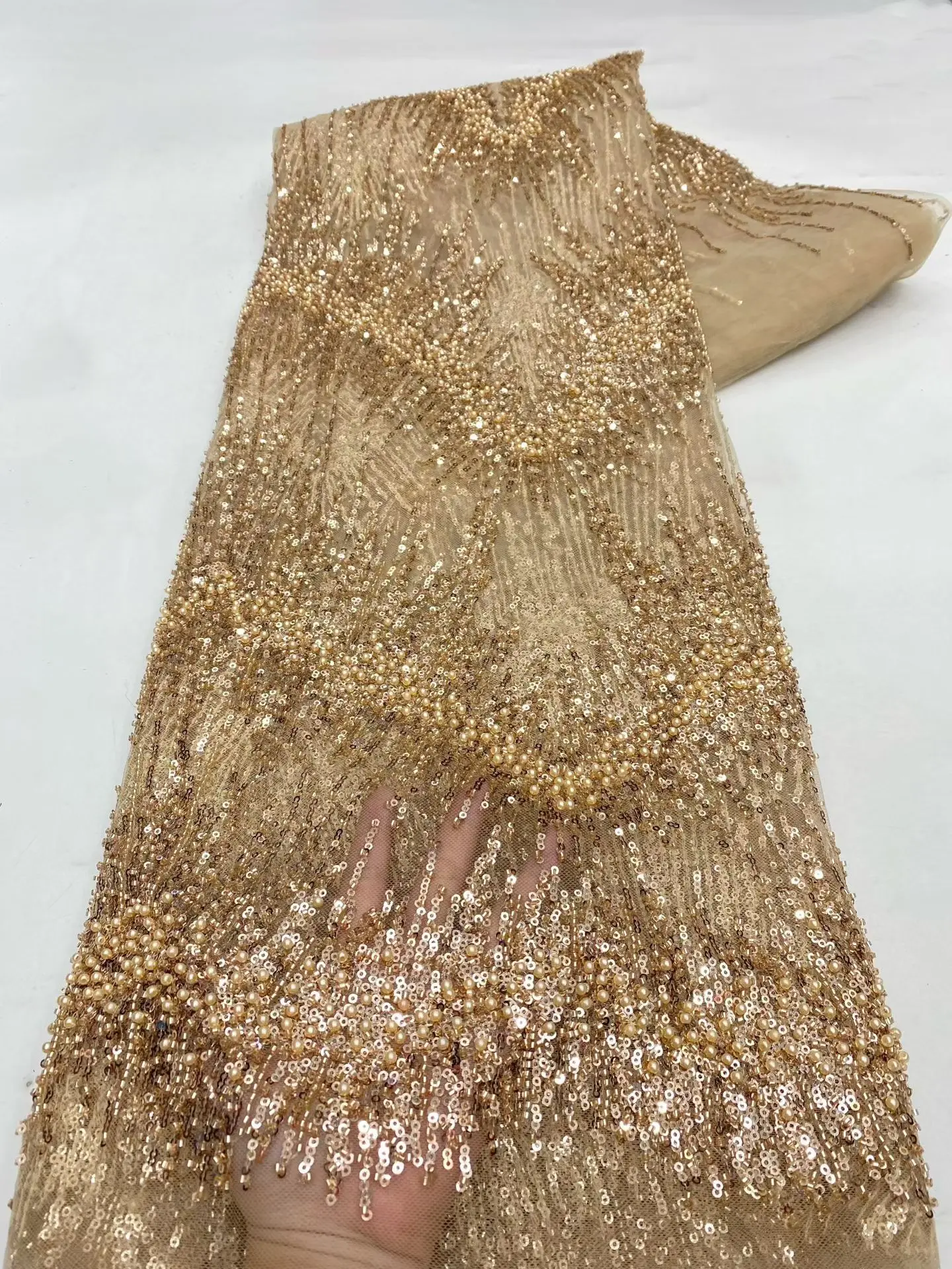 

Новейшая коллекция 2026: Элитная французская вышивка бисером, кружевная ткань, африканская нигерийская ткань с пайетками для платьев G12-1