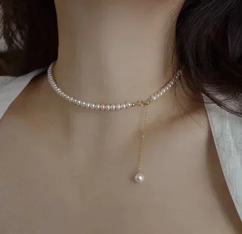 

18k gold chain necklaces natural pearl necklace for women au750 jewelry pearl choker necklace