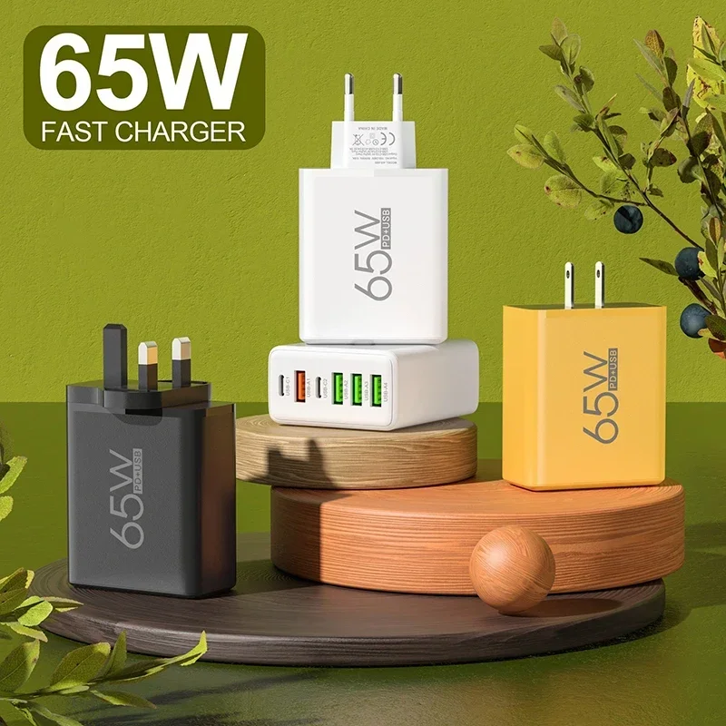 65W High-speed Mobile Phone Chargers QC 3.0 6 Ports USB Type C PD Fast Phone Charger Adapter Type C Data Cables Set