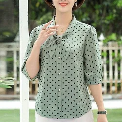 Summer New Thin Chiffon Polka Dot Top T Shirt Half Sleeve Loose All-match Plus Size Pullovers Vintage Fashion Women Clothing