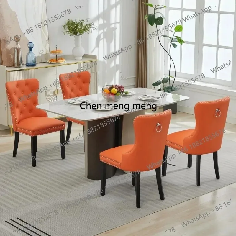 K153  K153  PU Leather Dining Chairs Set of 4, Tufted Upholstered Dining Room Chair with Pull Ring and Solid Wood Legs, Orange C