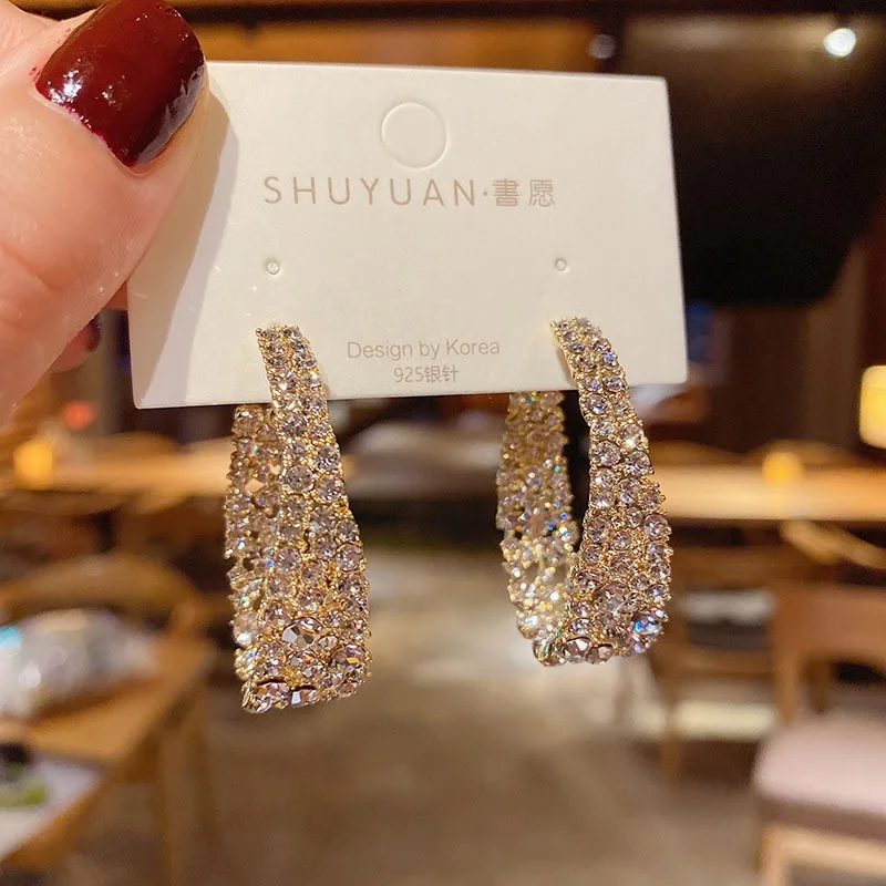 Trendy Kristall C-Förmigen Ohrringe frauen Strass Hochzeit Party Anhänger Ohrringe Mode Koreanischen Schmuck Ohrringe – Detail 4