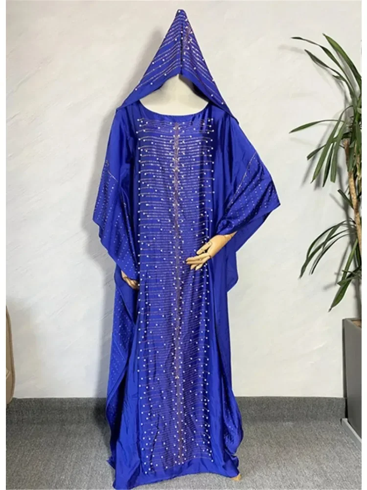 African Women Dress Dashiki Diamond Beading Luxury Muslim Casual Mix Dresses For Ladies With Headscarf New Arrivals 2024