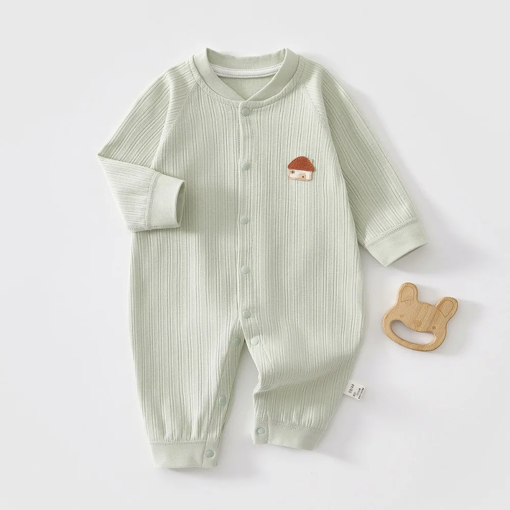 AYNIGIELL 0-18M Baby Clothes Autumn Pure Cotton Underwear Newborn Jumpsuit Baby Single Breasted Jumpsuit Winter Underwear