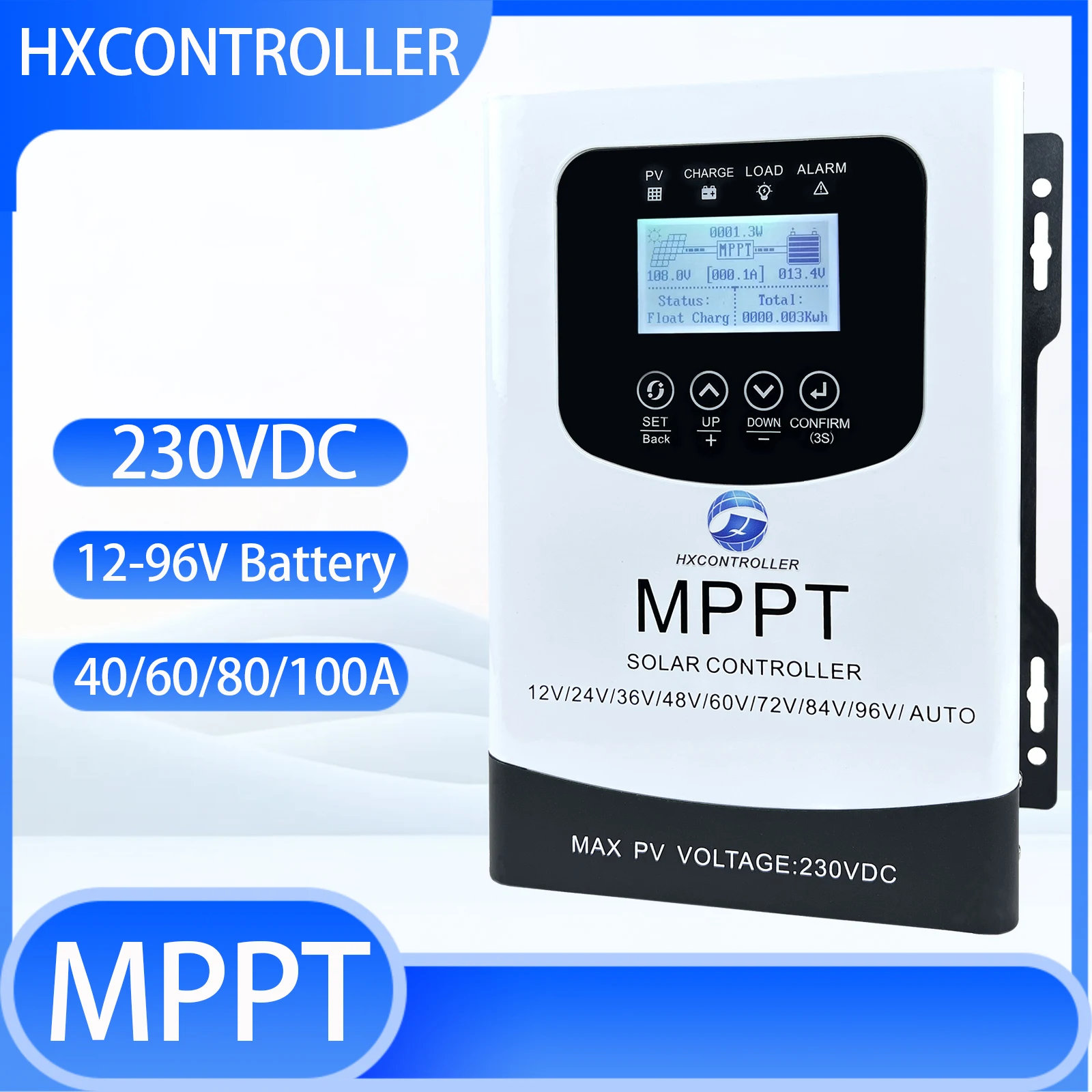 HXCONTROLLER 80A 60A 7680W MPPT Solar Charge Controller Max 230VDC Solar Panel Input For 12V 24V 48V 60V 72V 96V Battery
