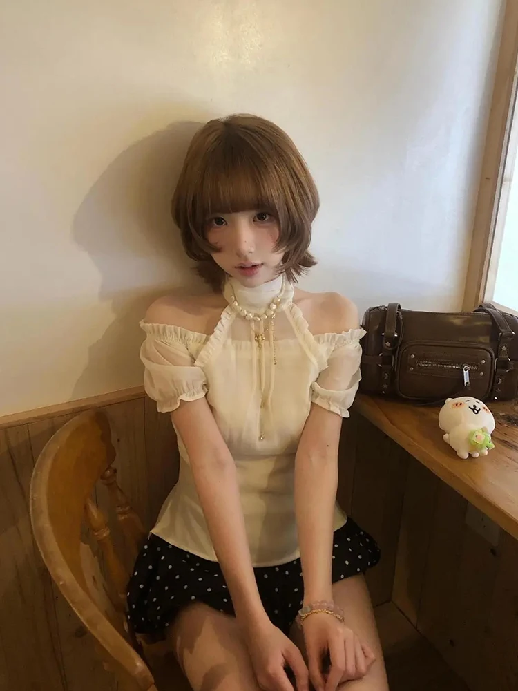 

Summer Polka Dot Ruffle Hem Short Sleeve Chiffon Top And Shorts Two Piece Set Women's Fashion Sweet Style Workwear Casual