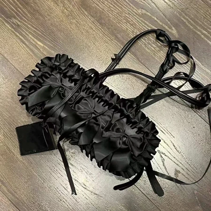HAEX Gothic Women Handbags Fashion 2024 Lace Bow E Girl Underarm Shoulder Bag Luxury Designer Subculture Bolsas Femininas