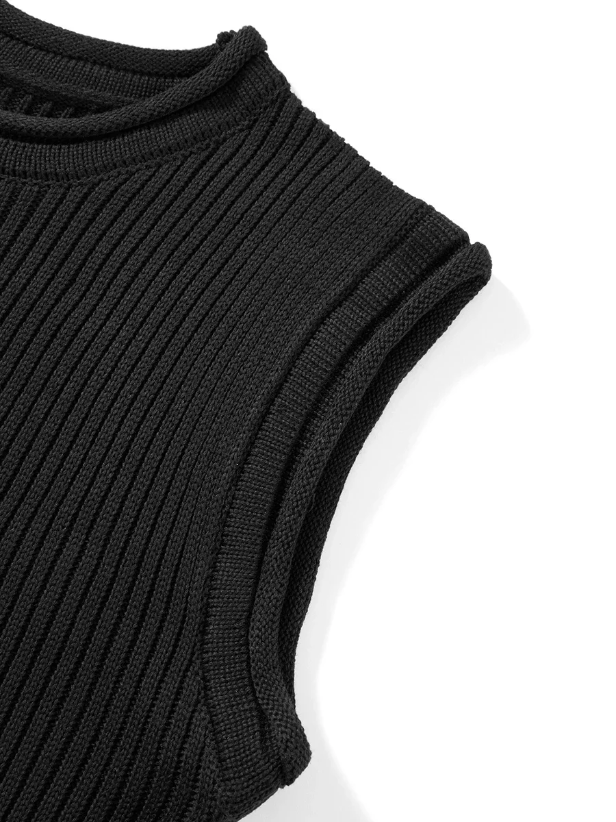 Women Solid Color Sweater Vests Crew Neck Cap Sleeve Waistcoat Casual Autumn Winter Knitted Crop Tops Pullovers Streetwear