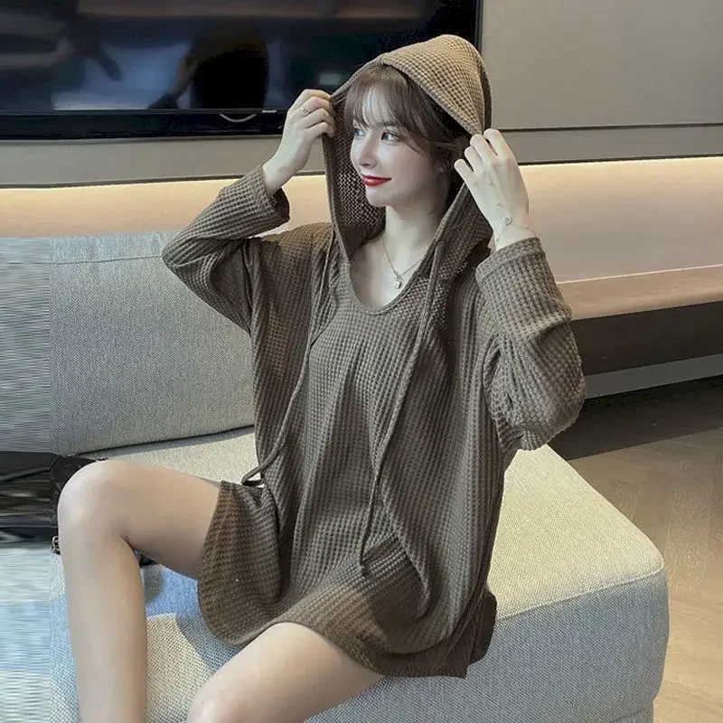 Fashion Imitation Knitting Hoodies Women Hoodies 2024 New Spring Autumn Loose Cloak With Hat Lazy Wind Pullover Sweatshirt Women