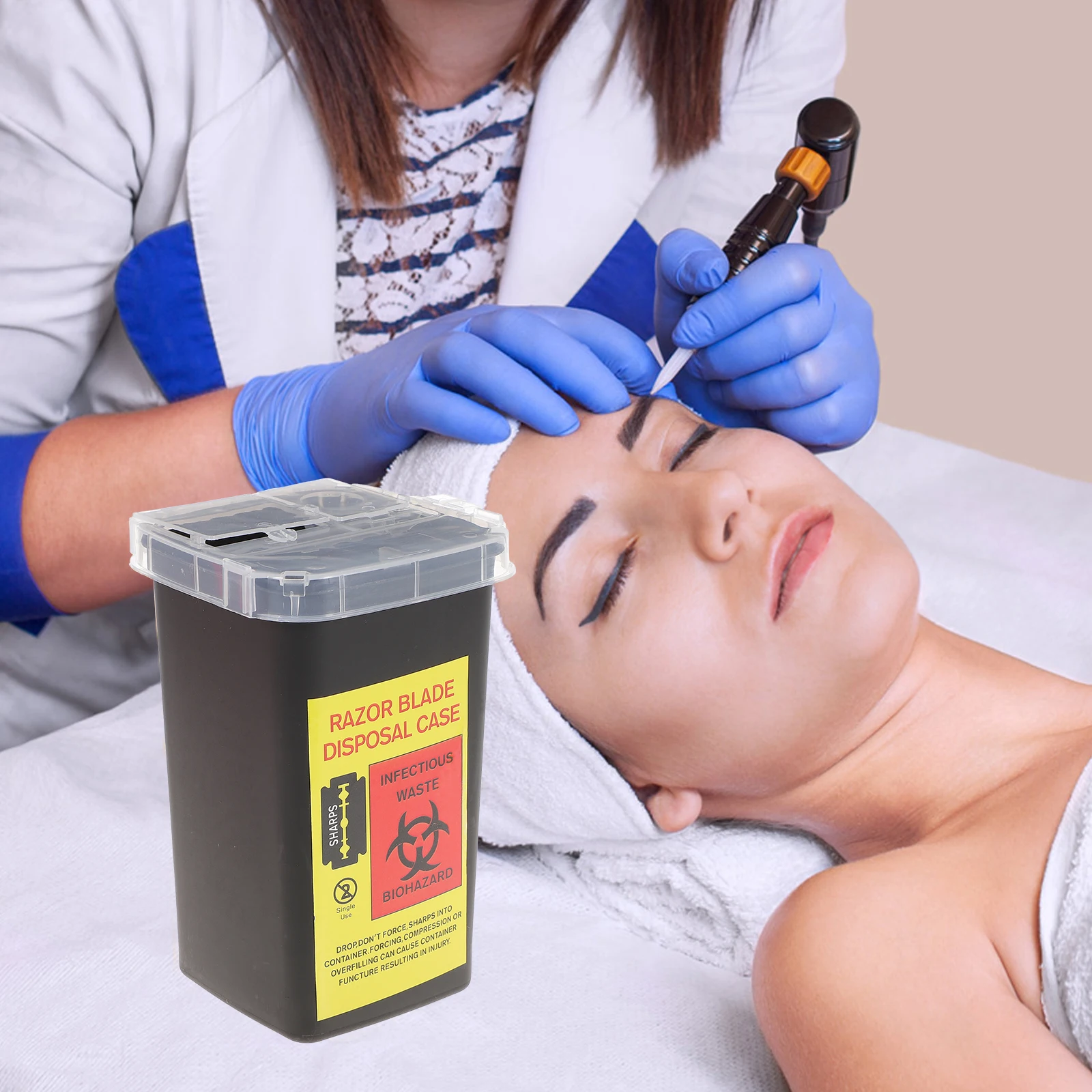 2 قطعة مجموعة الأدوات الحادة دلو قابلة لإعادة الاستخدام حاوية التخلص من الأدوات الحادة البلاستيكية السميكة لصالونات الوشم والمستشفيات والمختبرات #5