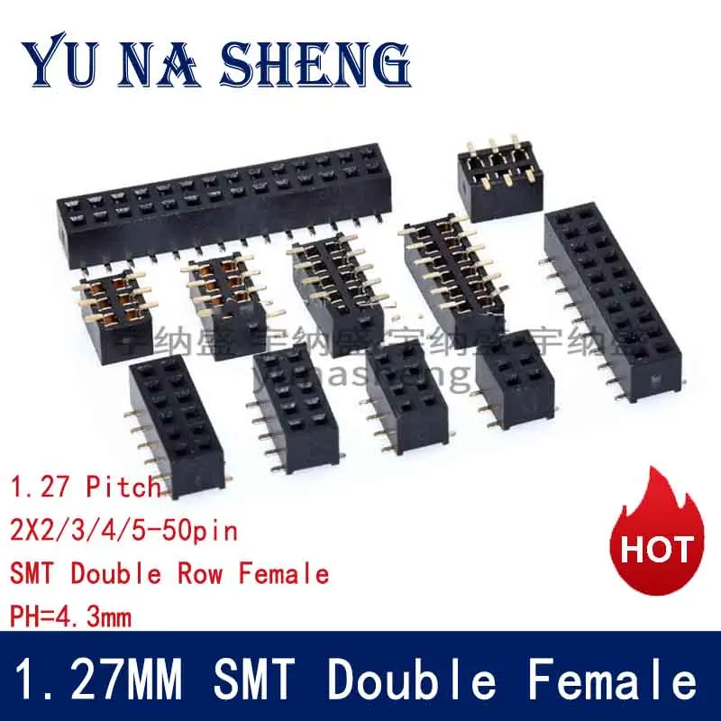 SMT 1.27mm 1.27 Double Row Female PH4.3 Breakaway PCB Board Pin Header socket Connector  2*5 2*10 2*12 2*15 2*40 2* 3-50P 