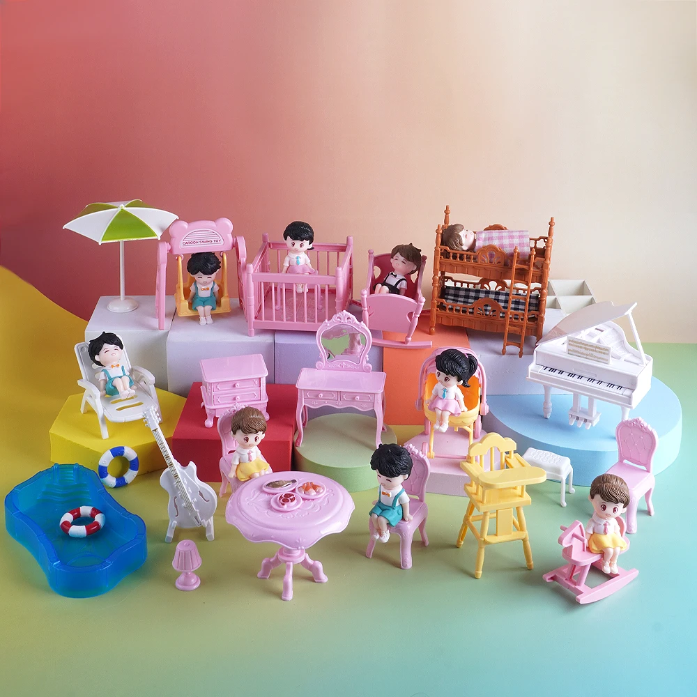 1:12 casa de bonecas em miniatura berço surround cama piano mesa conjunto móveis cozinha modelo decoração brinquedo casa boneca acessórios