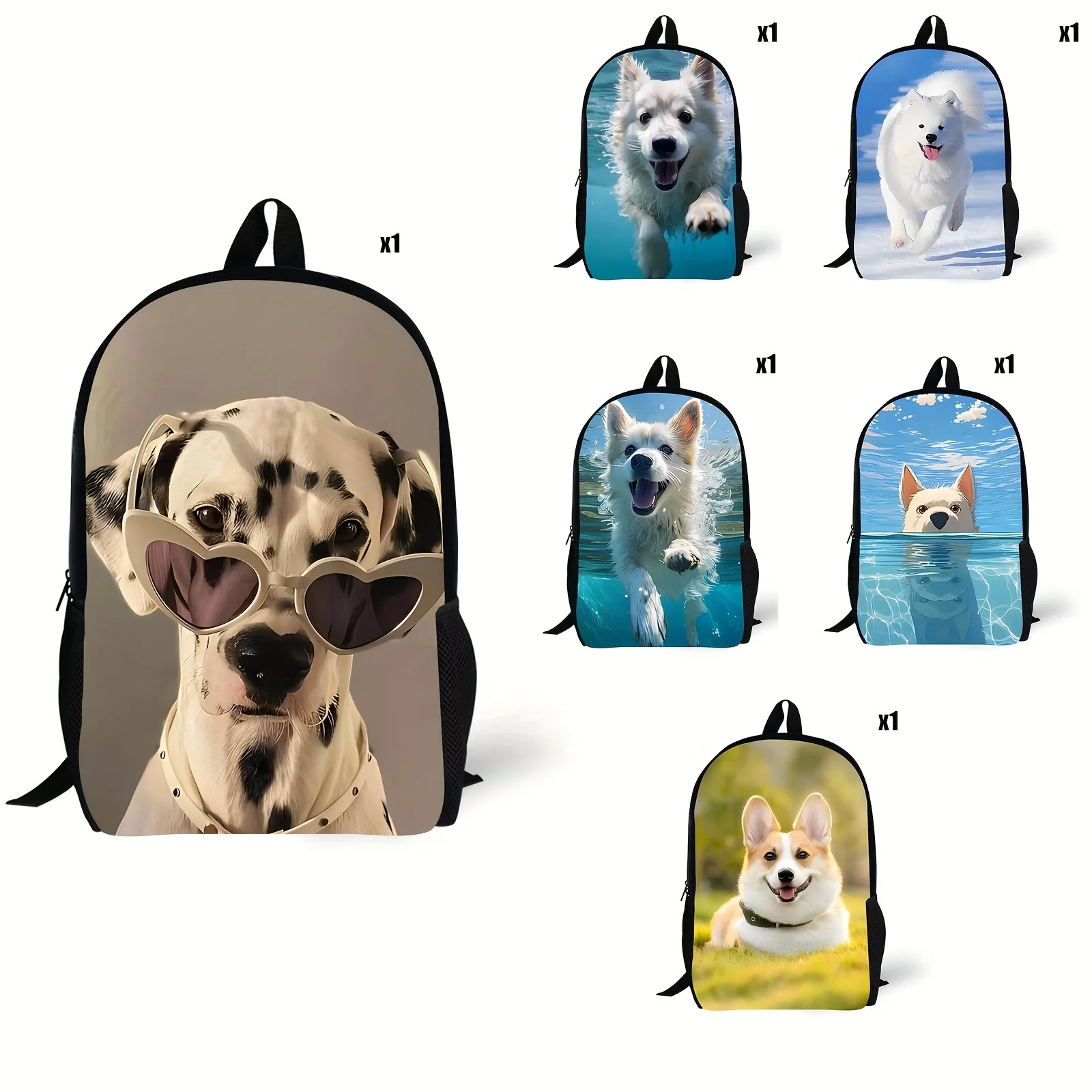 

Puppy Printed Backpack, Young Student Schoolbag, Casual Large Capacity Portable Travel Bag