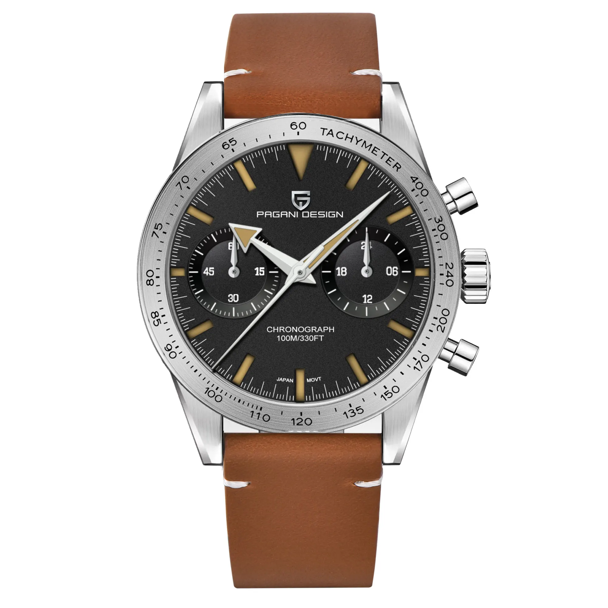PAGANI DESIGN Chic Luxe heren quartzhorloge Urban Elegance Saffierglas AR roestvrij staal 10Bar Duiken Lichtgevende chronograaf