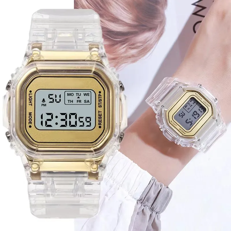 Montre numérique LED simple pour enfants, montre électronique de sport transparente décontractée, horloge Shoous pour garçons et filles, montre-bracelet pour enfants, mode