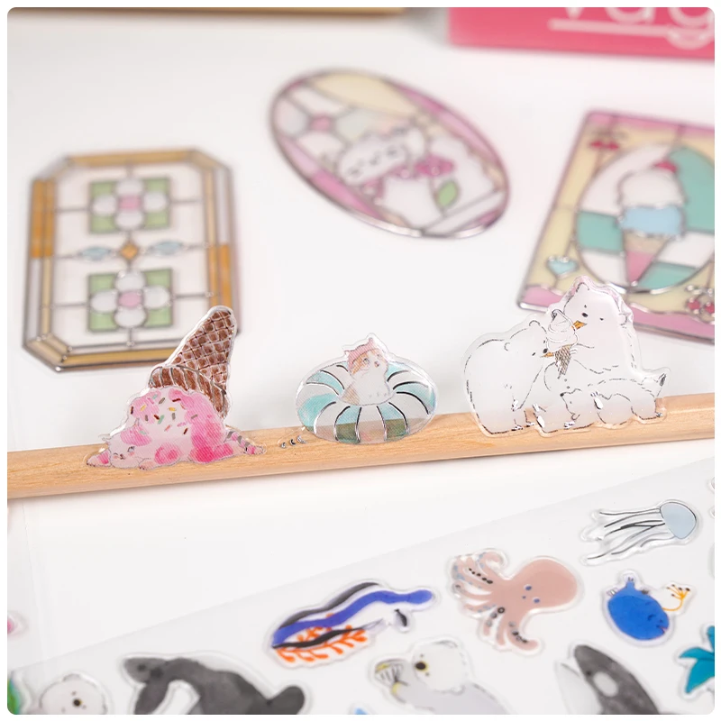 4 قطعة/الوحدة حيوانات البحر القطط الفضة ضغط ملصقات سكرابوكينغ Diy بها بنفسك مجلة ديكور لطيف ملصق القرطاسية ملصقات الكريستال