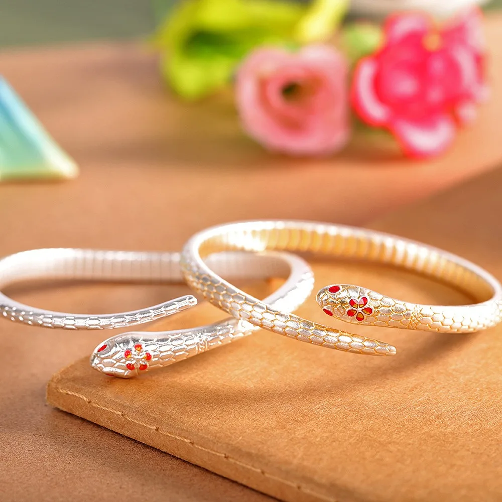 999 sterling silver enamel cherry blossom snake bracelet luxury jewelry Wedding party banquet accessories Unique design gift