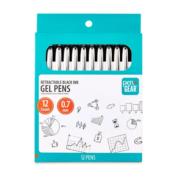 Pen+Gear Retractable Gel Ink Pens, Medium point, 0.7mm, Black Ink, 12 Count