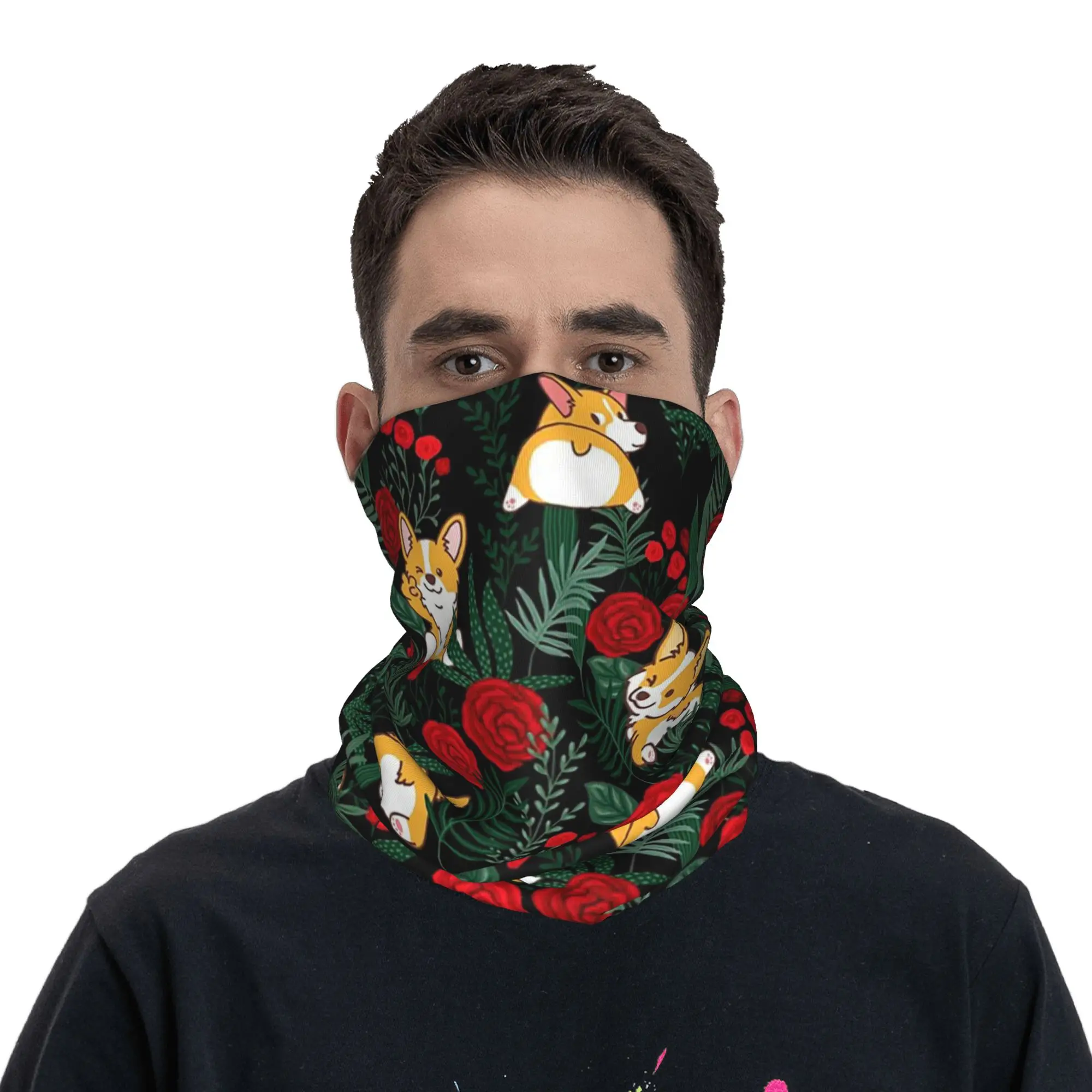 Corgi Dog in Garden Bandana Neck Gaiter Printed Mask Scarf Warm Balaclava Outdoor Sports Unisex Adult Winter