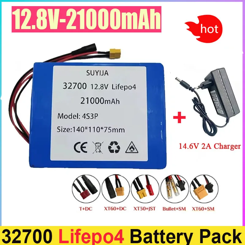 4S3P 32700 12.8V 21000mAh Lifepo4 Battery Pack Built-in 40A Same Port Charge and Discharge Balance BMS 12V Power Supply Lifepo4