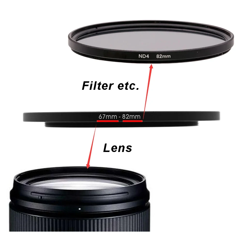 Cincin Adaptor Filter Lensa Kamera Logam Cincin Naik/Turun 58 Mm-43 46 49 52 55 62 67 72 77 82 Mm untuk Tudung Lensa UV ND CPL Dll.