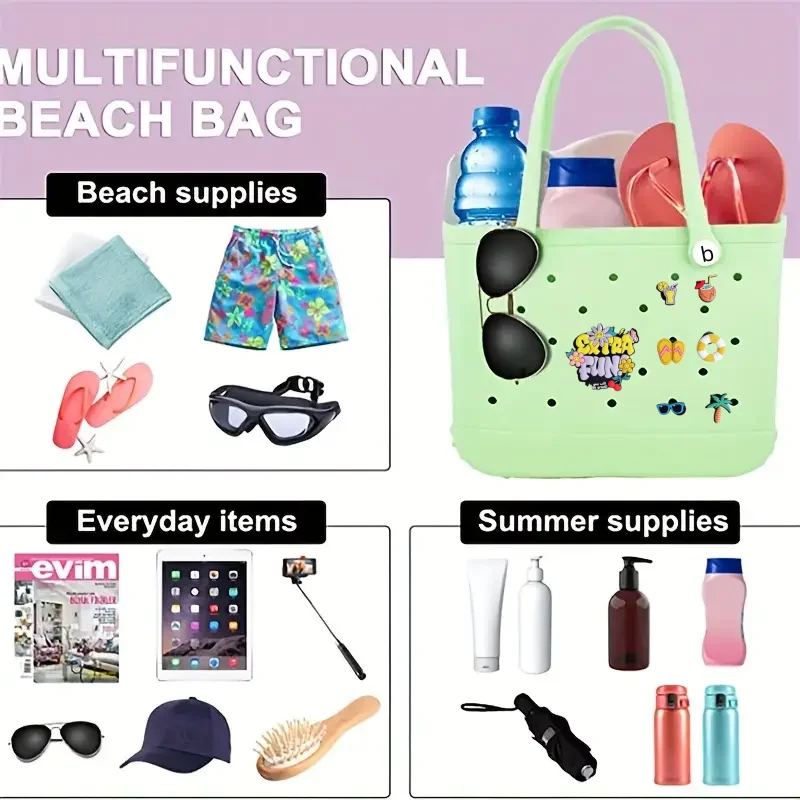 

1 medium-sized beach bag EVA rubber waterproof beach travel picnic storage basket for women shopping handbag jelly tote bag