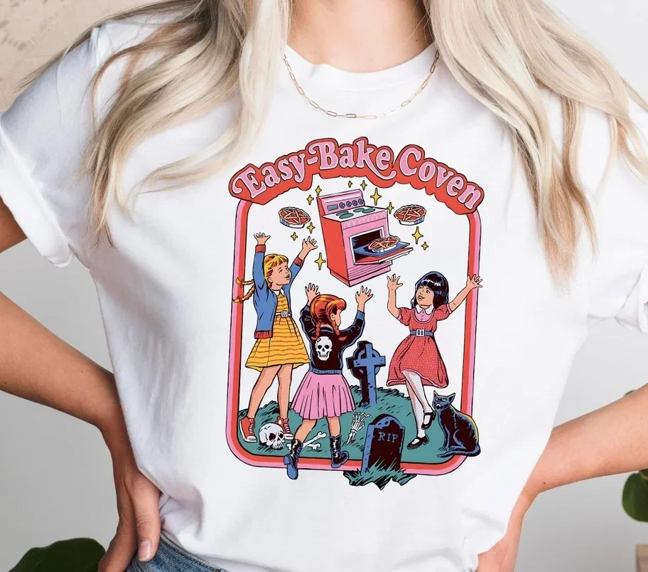 قميص كوفين سهل الخبز قميص الهالوين الرجعية قميص الهالوين الساحر تي شيرت ريترو للهالوين بياقة دائرية قمصان ساحرة خريف مخيف Crewnecks