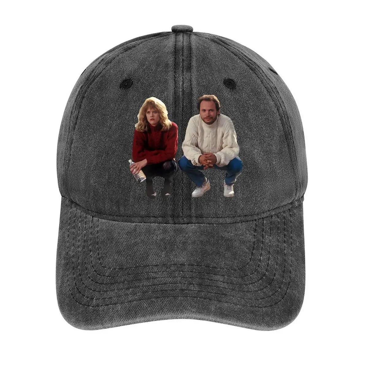

Two People Squatting Portrait Candid and Relatable, Featuring Two People in a Casual, Squatting Pose Washed Baseball Cap