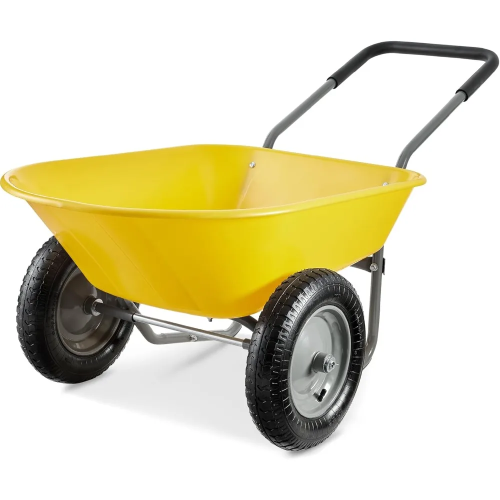 

Dual-Wheel Home Utility Yard Wheelbarrow Garden Cart w/Built-in Stand for Lawn, Gardening, Construction - Yellow