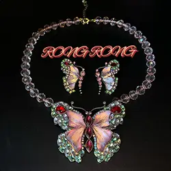 Vintage Jewelry Set Fairy-like Colorful Butterfly Earrings and Necklace Sweet and Cute Vintage Jewelry