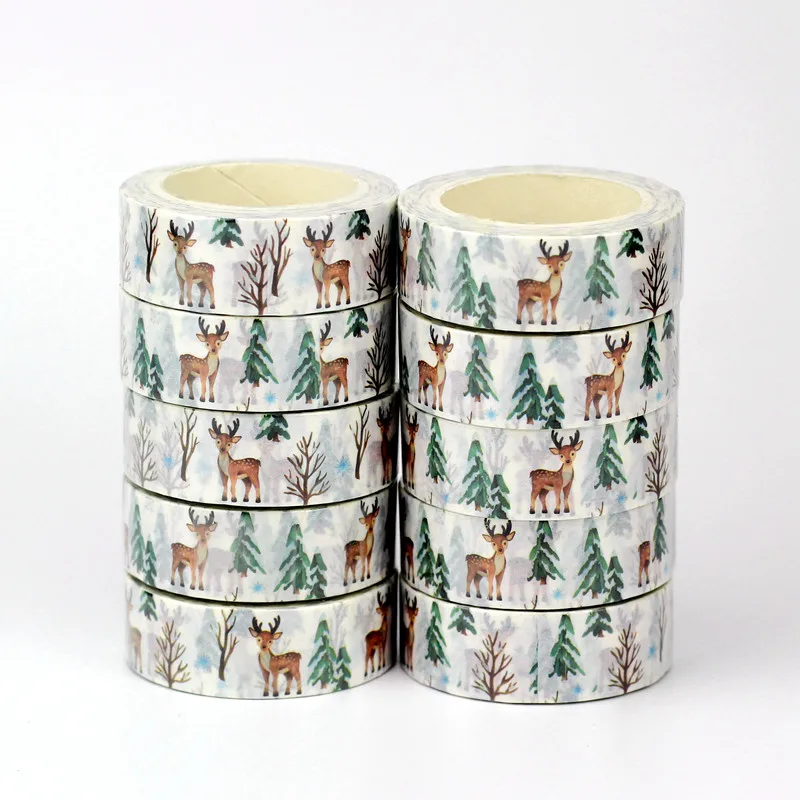 

Wholesale 10pcs/Lot Decorative Reindeer and Trees Christmas Washi Tapes for Scrapbook Planner Masking Tape Cute Stationery