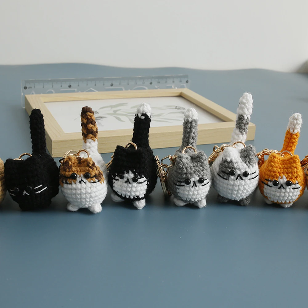 2026 Häkel-Katzen-Schlüsselanhänger: Süßer handgewebter dicker Katzenanhänger, gestrickter Tier-Schlüsselring, Rucksack-Deko – Detail 1