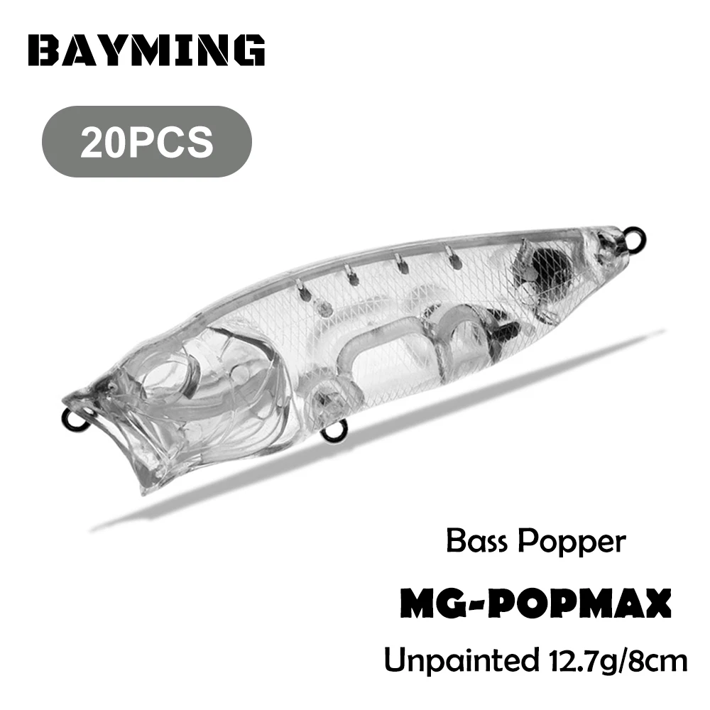 

BAYMING 20PCS Blank Lures Unpainted MG-POPMAX Floating Popper 12.7g 8cm DIY Handmade Artificial Fishing Lure Tackle