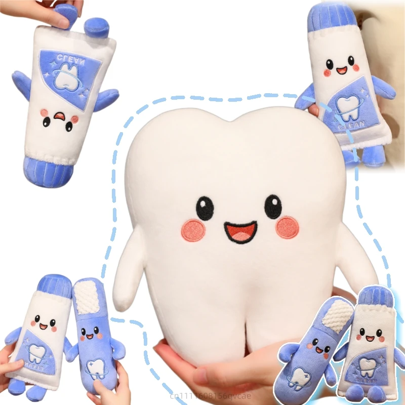 18cm Kawaii Teeth Plush Doll Creative Mouth Cleaning Toothbrush Toothpaste Plush Toy Home Decoration Gift For Children