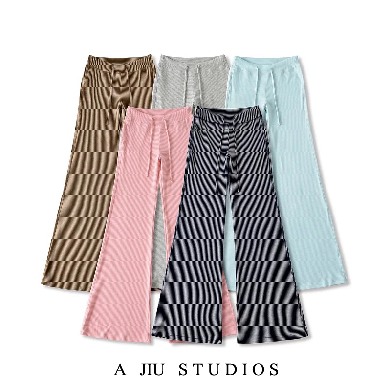 American Retro Striped Drawstring Low Waist Flared Casual Pants Women Elastic Versatile Slimming Hip Lifting Yoga Sports Pants