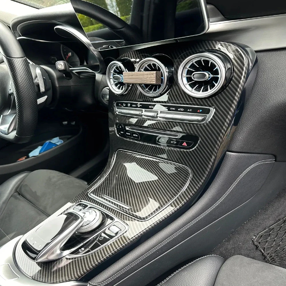 

Автомобильная декоративная накладка на центральную консоль из АБС-пластика для Mercedes Benz C Class W205 15-18 GLC X253 16-18, цветная наклейка из углеродного волокна