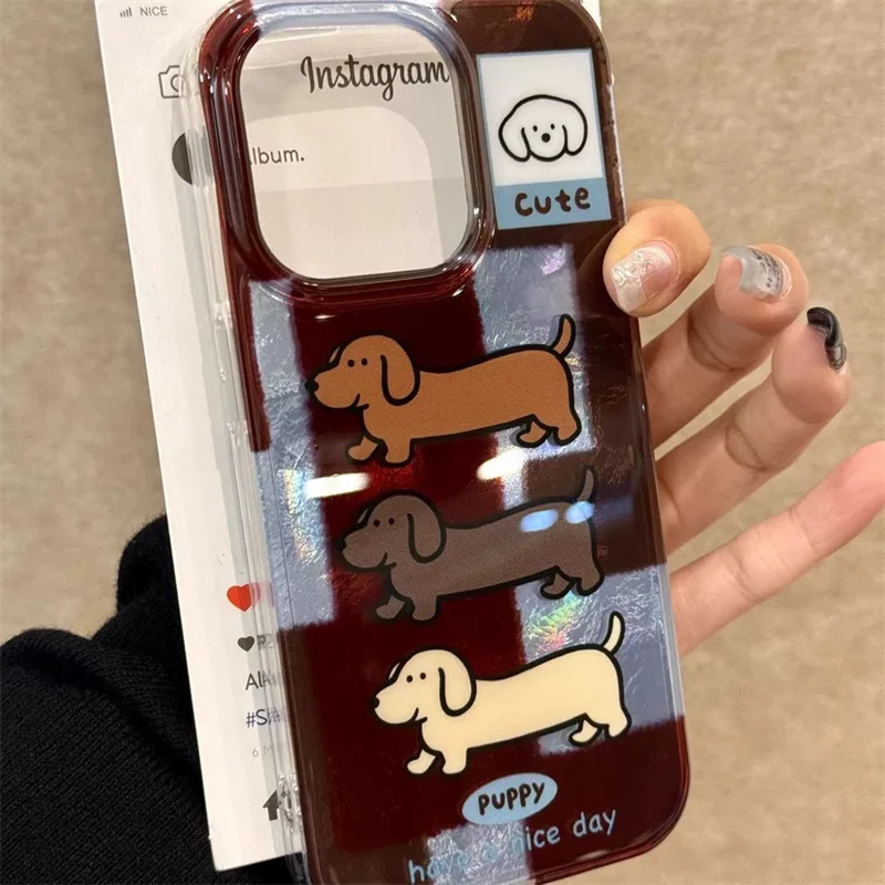 Whirlpool patterned irregular grid pattern sausage dog phone case For iPhone 11 12 13 14 15 16 pro max