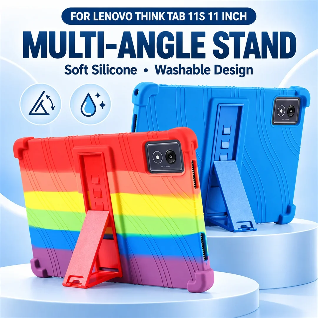 For Lenovo Think Tab 11S 11inch Case Rugged Shockproof Silicone Cover With Multi-Angle Kickstand Washable Kids Tablet Case