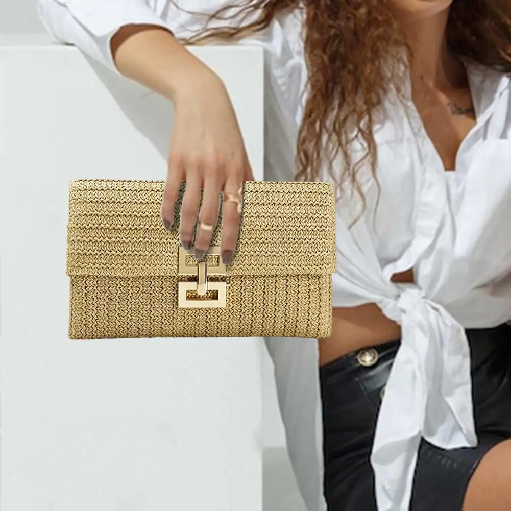 Summer Straw Woven Clutch Bag for Women Vacation Beach Tote Fashion Party Wedding Bag 2024 New Luxury Design Woven Handbag Purse