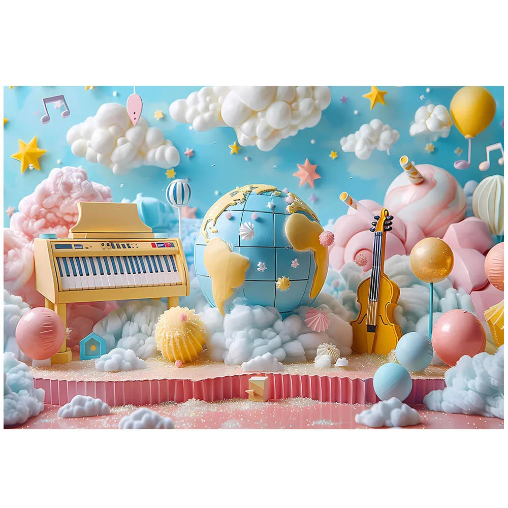 Фон Mocsicka для фотосъемки голубая стена облака пианино гитара мечтательная сцена девушка день рождения портрет фото фон реквизит