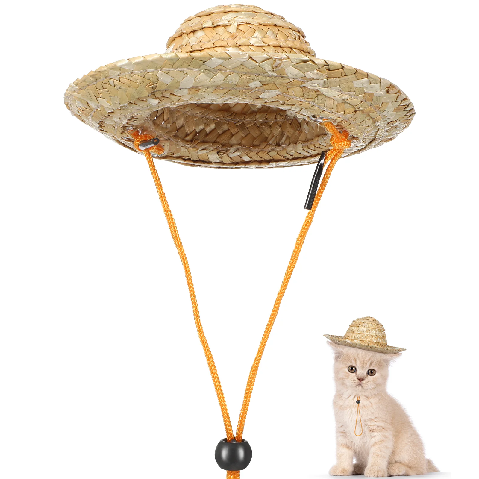 

POPETPOP Pet Sombrero Straw Hat Adjustable Hawaii Garden Sun Bucket for Small Dogs Puppy Cats Size S