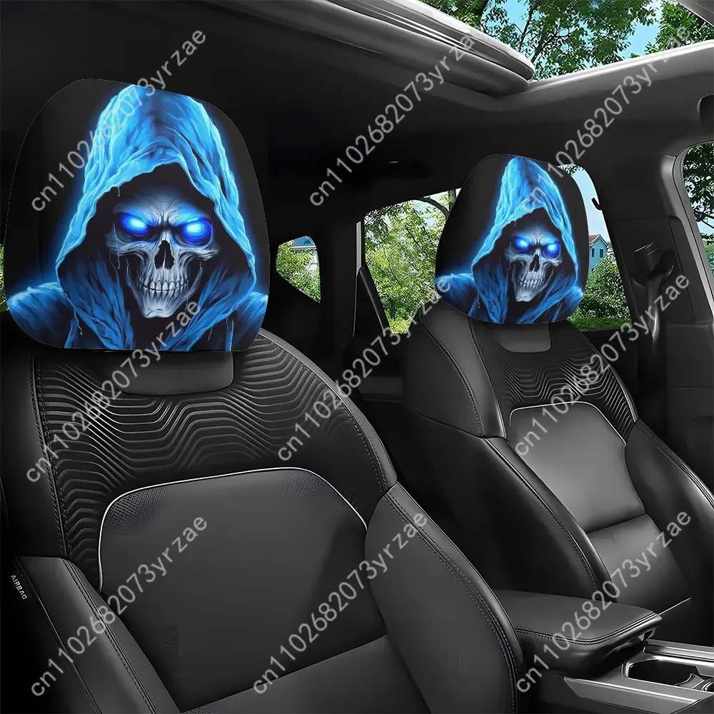 

Ghost Skull Car Seat Headrest Cover (2pcs) Environmentally Friendly Headrest Protector Breathable Comfortable Vehicle Decor