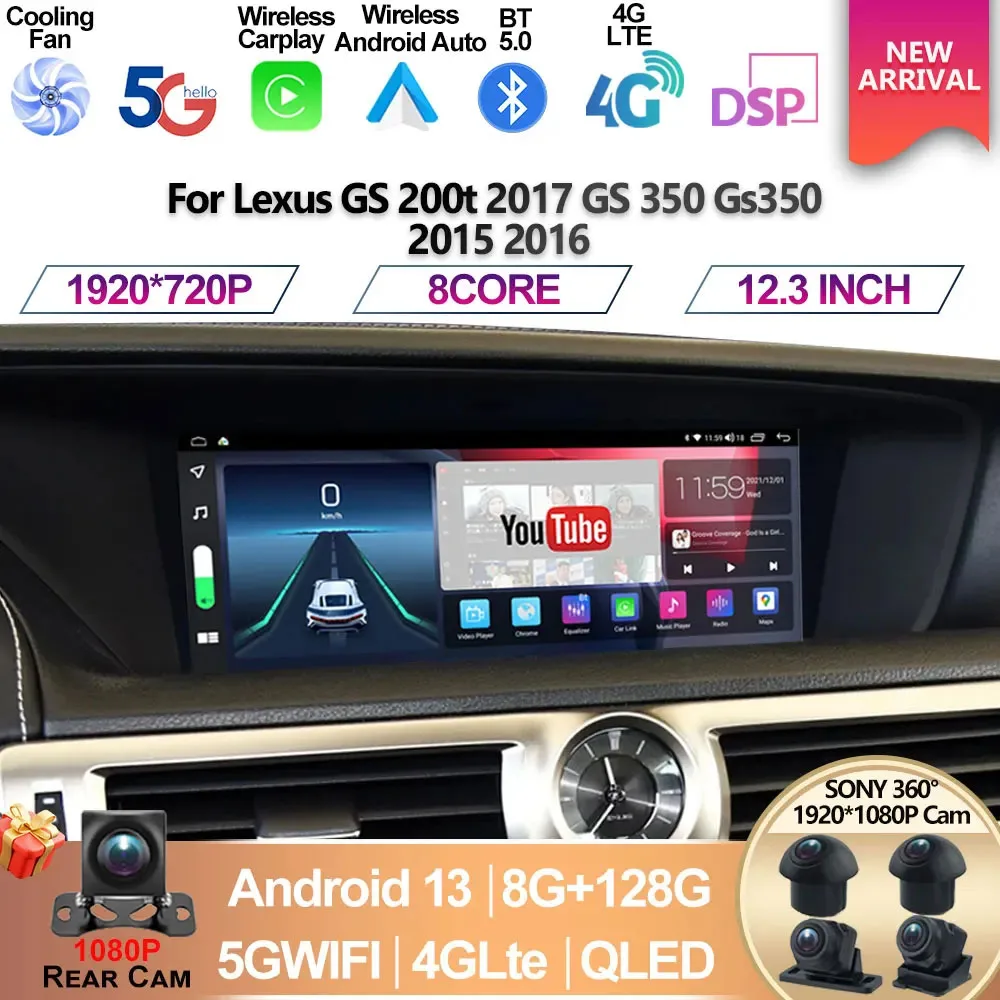 

For Lexus Gs350 2014 GS 350 F-Sport 2016 12.3" Android 13 Car Radio Multimedia Video Player CarPlay Autoradio Stereo Head Unit