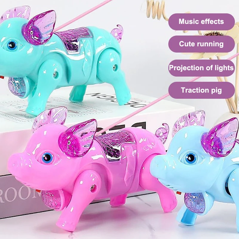 ของเล่นหมูเดินได้ไฟฟ้า สีชมพู 1 ชิ้น ของเล่นเด็กมีไฟ มีเสียงเพลง ของเล่นอิเล็กทรอนิกส์แสนสนุก ของขวัญวันเกิดสำหรับเด็ก